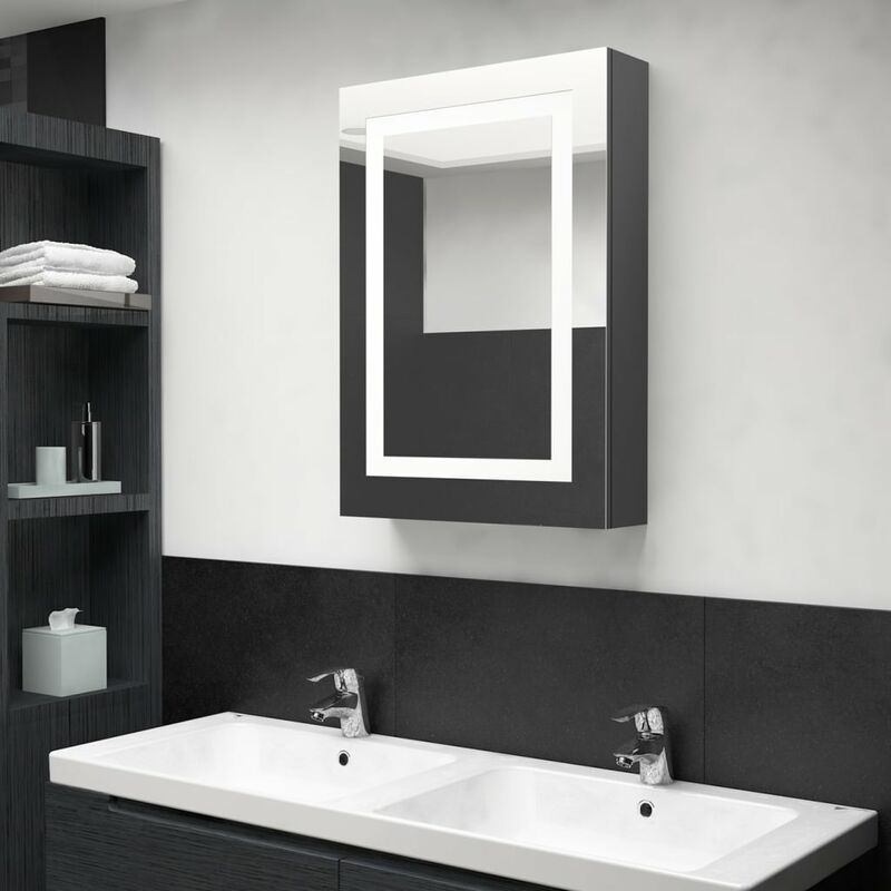 

Armario de baño con espejo LED gris 50x13x70 cm - Gris