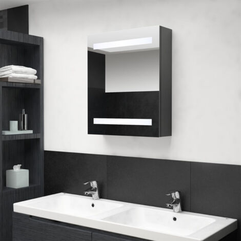 Armario de ba?o con espejo LED gris 50x14x60 cm