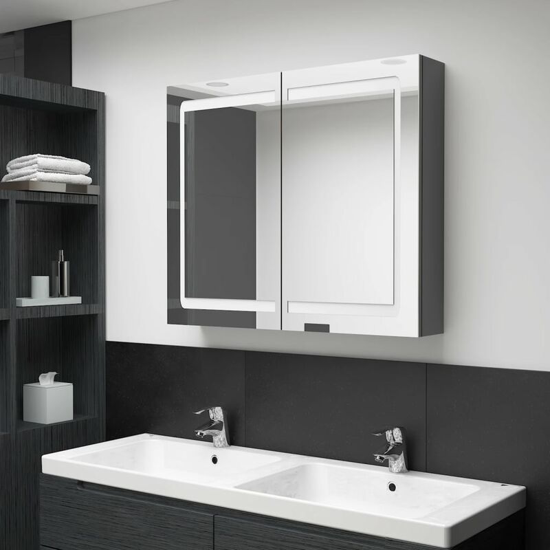 

Armario de baño con espejo LED gris 80x12x68 cm - Gris