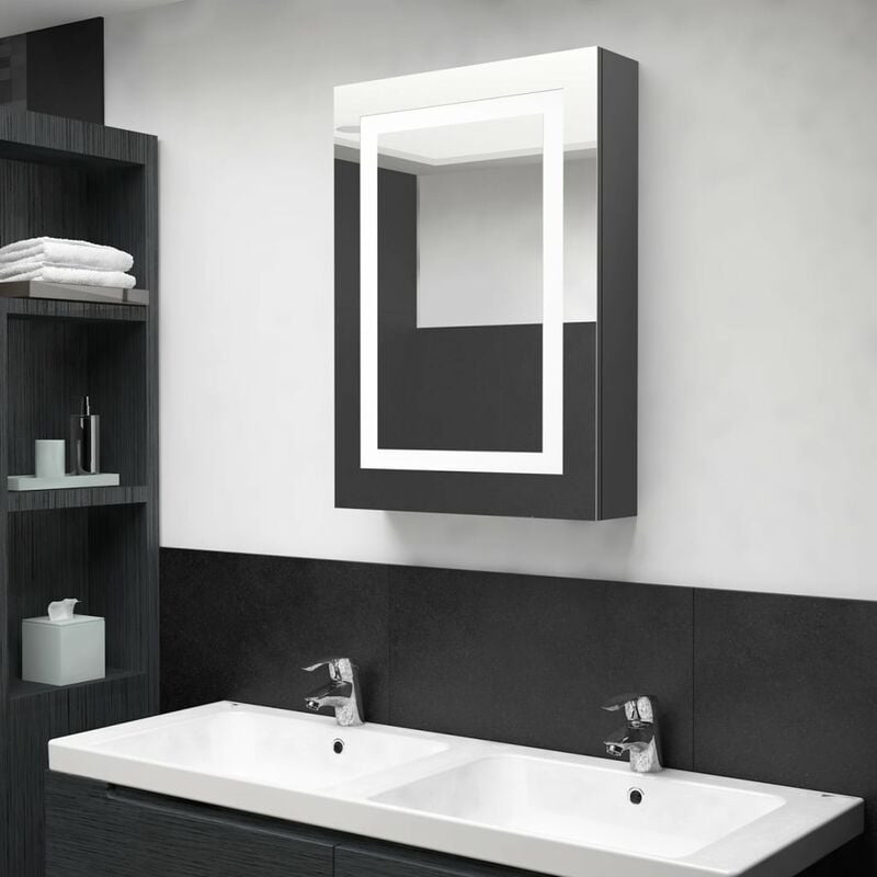 

Armario de baño con espejo LED gris brillante 50x13x70 cm - Gris