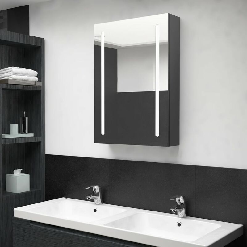 

Armario de baño con espejo y LED gris 50x13x70 cm - Gris