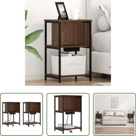 Armario de cabecera -  Armario de Noche 2 pcs Roble Marrón 38 x 31 x 61 cm