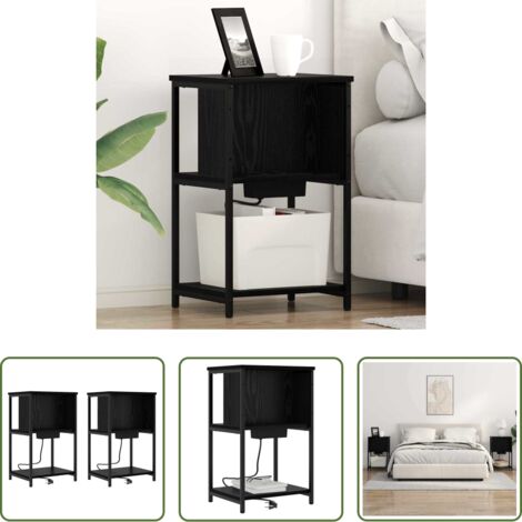 Armario de cabecera -  Armario de Noche 2 pcs Roble Negro 38 x 31 x 61 cm