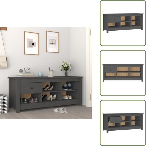 Armario de calzado - vidaXL Armario zapatero de madera maciza de pino gris 110x38x45,5 cm - Armario de almacenamiento