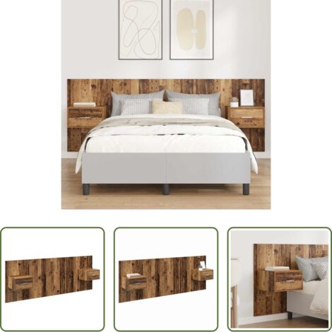 Armario de cama -  Cabecero con Mueble con cajón 3 pcs Madera envejecida