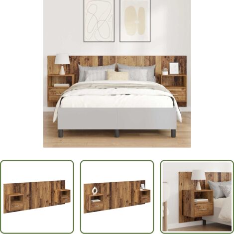 Armario de cama -  Cabecero con Mueble con cajón 3 pcs Madera envejecida