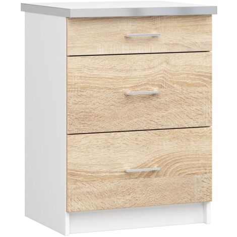 Armario de cocina AKORD LIMA S60 con encimera Blanco 60 cm 3 cajones frente en color Roble Sonoma 60x44,5x82 cm
