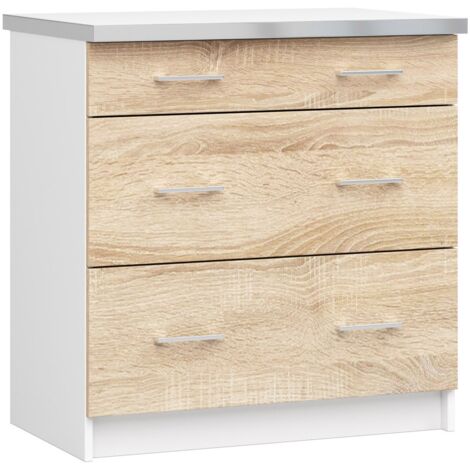 Armario de cocina AKORD LIMA S80 con encimera Blanco 80 cm 3 cajones frente en color Roble Sonoma 80x44,5x82 cm