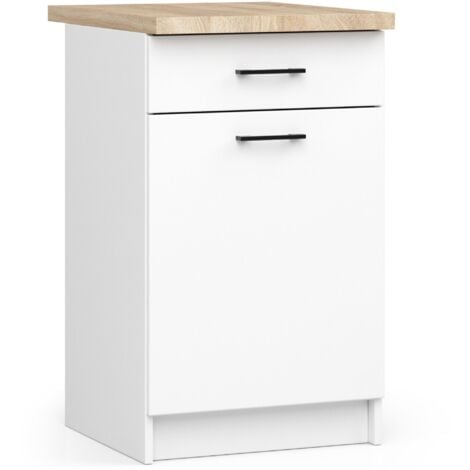 Armario de cocina AKORD S50 con encimera OLIWIA Blanco 50 cm 1 puerta 1 cajón frente en color Blanco 2 estantes 50x46x85 cm