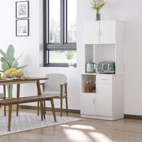 Armario de Cocina con 1 Cajón Estante Ajustable y Estante Abierto Estilo Moderno Antivuelco 71x41x178 cm Blanco
