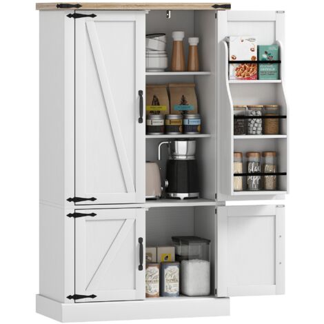 Armario de cocina con 4 puertas, estantes ajustables y 6 soportes para especias, 76,3×40×136 cm Blanco