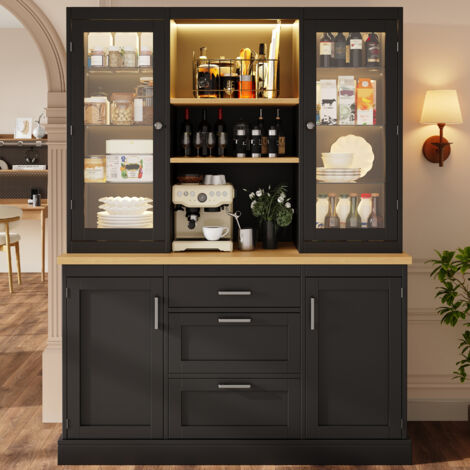 Armario de cocina con LED RGB, 3 cajones y estantes ajustables, negro, 140x40x185 cm