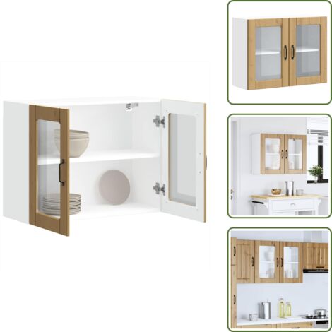 Armario de cocina con puerta de vidrio - vidaXL Armario pared cocina puerta de cristal Lucca roble artesanal - Armario de cocina roble