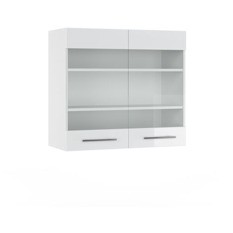 Armario de cocina con vidrio Fame-Line, Blanco alto brillo, 80 cm, Vicco