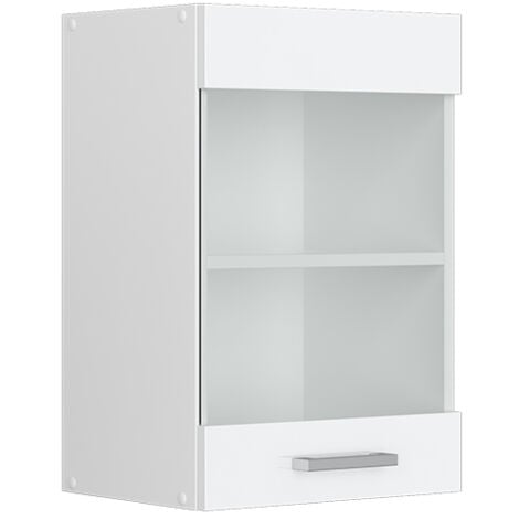 Armario de cocina con vidrio R-Line, Blanco alto brillo, 40 cm, Vicco