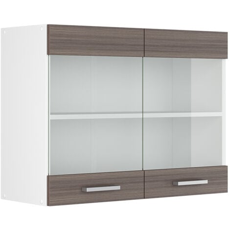 Armario de cocina con vidrio R-Line, Gris, 80 cm, Vicco