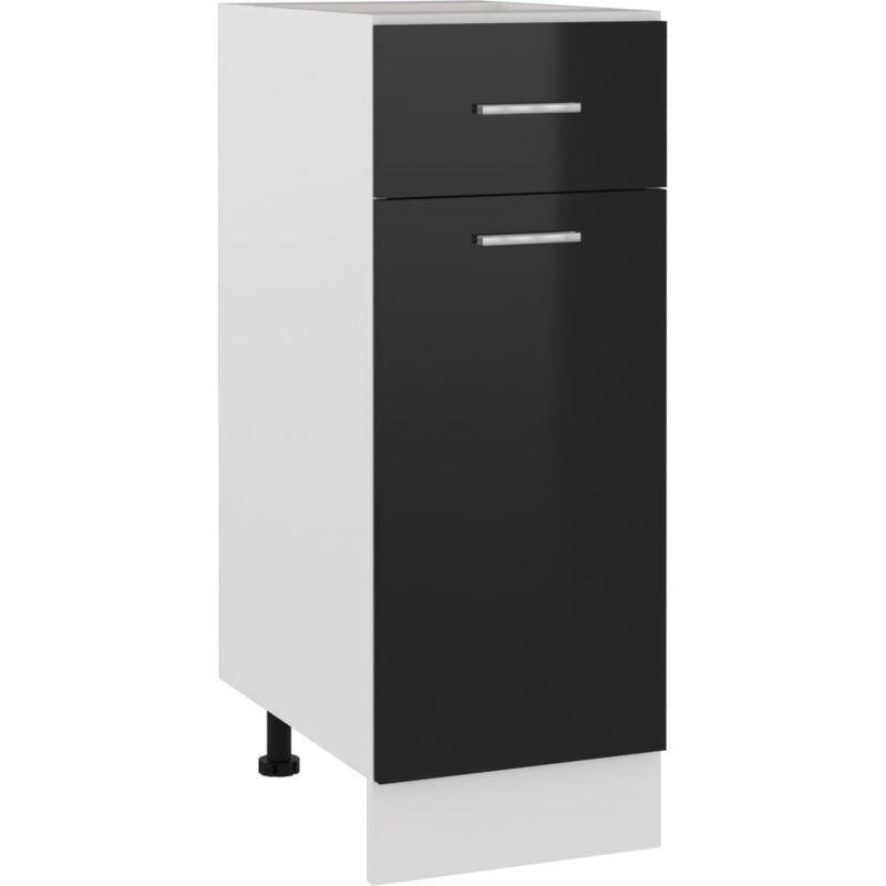 

Armario inferior con cajón de cocina aglomerado negro brillo - Negro - Vidaxl