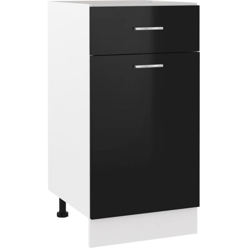 

vidaXL Armario inferior con cajón de cocina aglomerado negro brillo - Negro