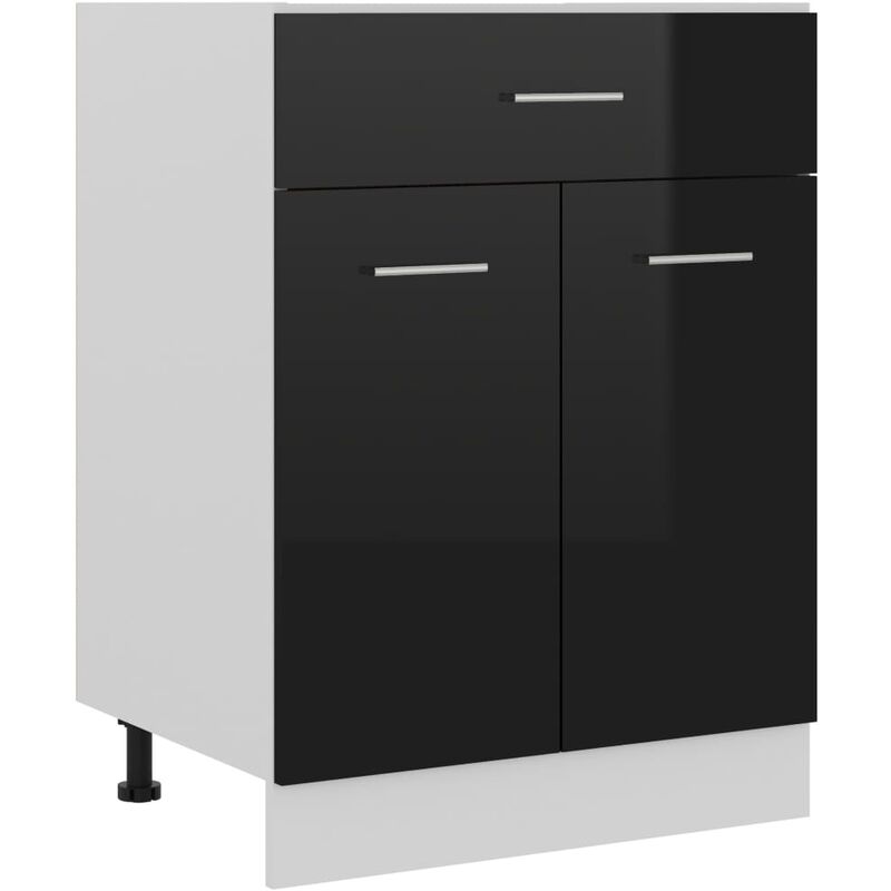 

Armario inferior cajón cocina aglomerado negro brillo - Negro - Vidaxl