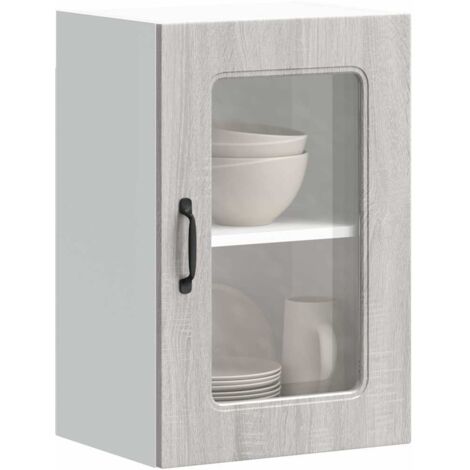 Armario de cocina de pared con puerta de cristal "Kalmar" de, madera de ingeniería  gris