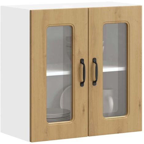Armario de cocina de pared con puerta de cristal "Kalmar" de, roble artesanal, madera de ingeniería