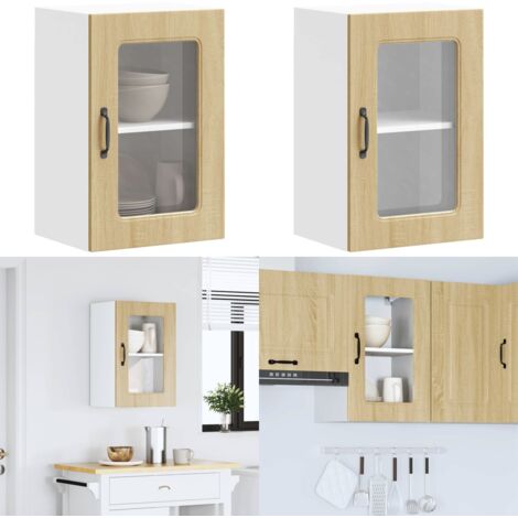 Armario de cocina de pared con puerta de cristal "Kalmar" de, roble Sonoma, madera de ingeniería - Armario cocina cristal - Armario cocina roble