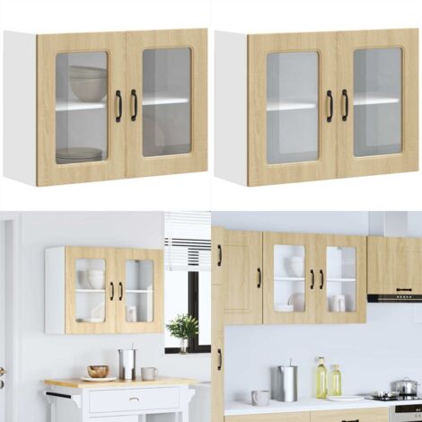 Armario de cocina de pared con puerta de cristal "Kalmar" de, roble Sonoma, madera de ingeniería - Armario de pared - Almacenamiento de cocina