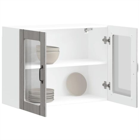 Armario de cocina de pared con puerta de cristal "Lucca" de, madera de ingeniería gris
