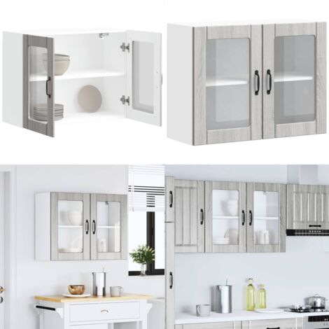 Armario de cocina de pared con puerta de cristal "Lucca" de, madera de ingeniería Sonoma gris - Armario de pared - Cocina organizada