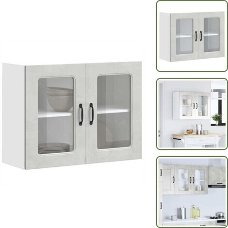 Armario de cocina gris hormigón - vidaXL Armario pared cocina puerta de cristal Kalmar gris hormigón - Armario de cocina con puerta de cristal