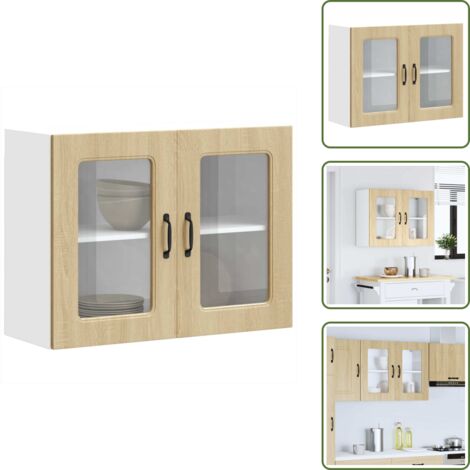 Armario de cristal - vidaXL Armario de cocina de pared con puerta de cristal "Kalmar" de, roble Sonoma, madera de ingeniería - Cocina organizada