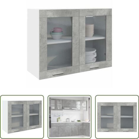 Armario de cristal -  Vitrina colgante "Lyon" gris hormigón 80x31x60 cm