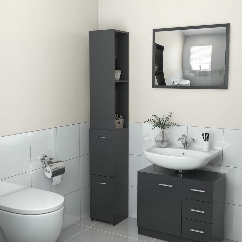 

Armario de cuarto de baño aglomerado gris 25x25x170 cm