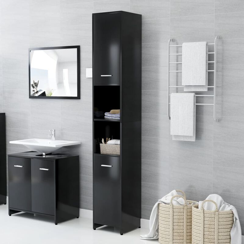 

Armario de cuarto de baño aglomerado negro 30x30x183,5 cm