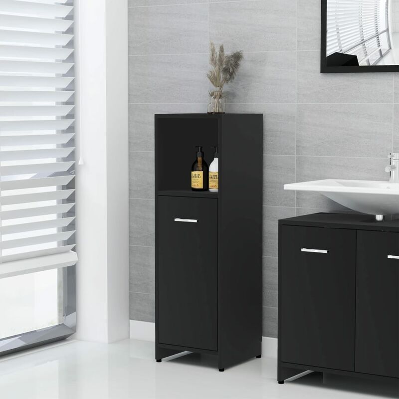 

Armario de cuarto de baño aglomerado negro 30x30x95 cm