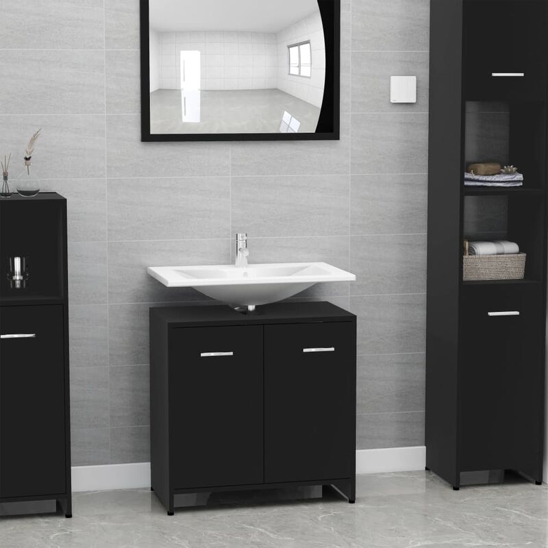 

Armario de cuarto de baño aglomerado negro 60x33x58 cm