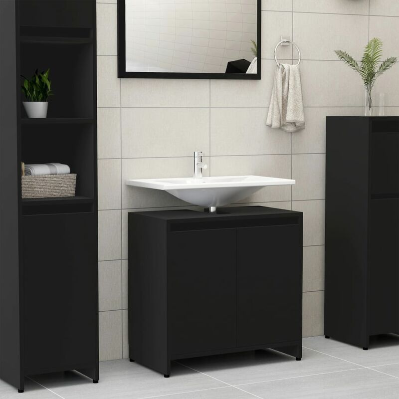 

Armario de cuarto de baño aglomerado negro 60x33x58 cm