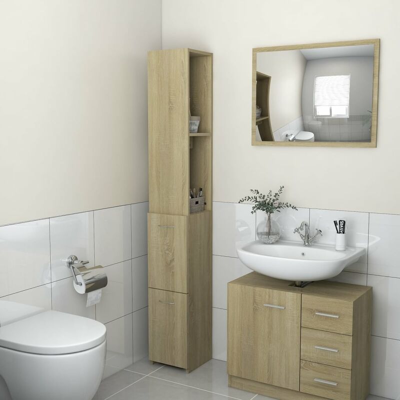 

Armario de cuarto de baño aglomerado sonoma 25x25x170 cm