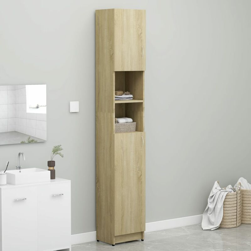 

Armario de cuarto de baño aglomerado sonoma 32x25,5x190 cm