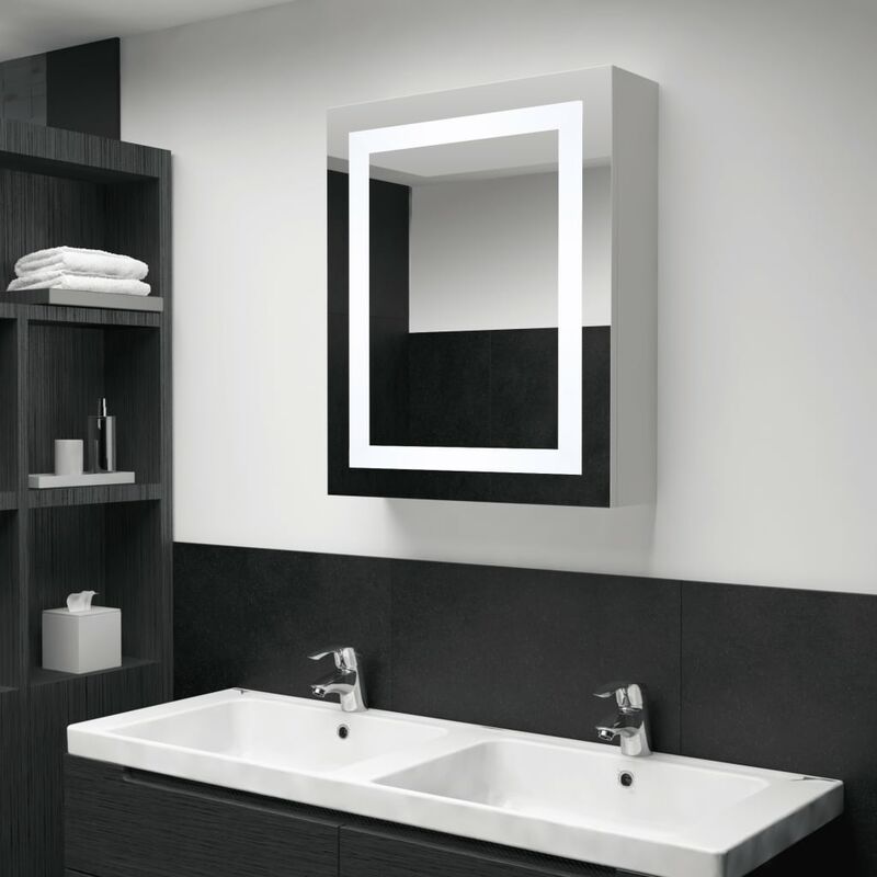 

Armario de cuarto de baño con espejo y LED 50x13x70 cm