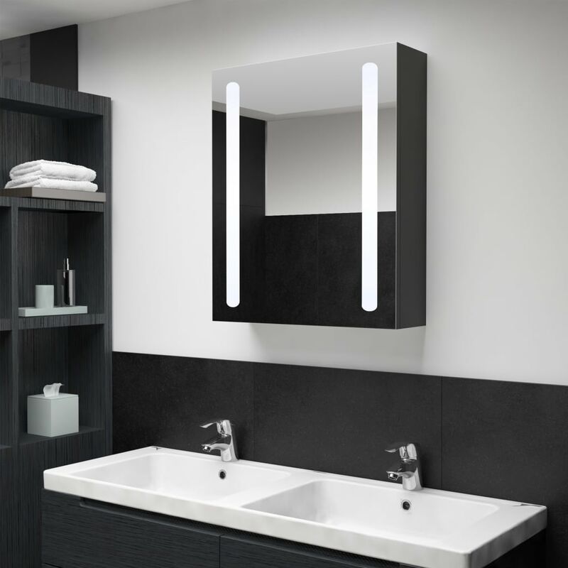 

Armario de cuarto de baño con espejo y LED 50x13x70 cm