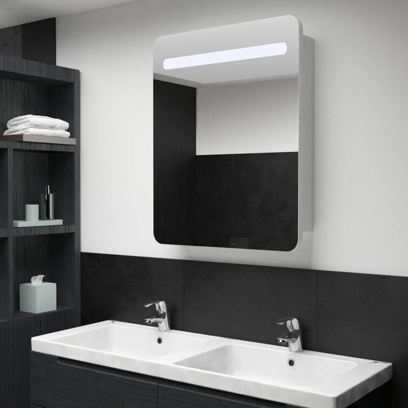 

Happyshopping - Armario de cuarto de bano con espejo y LED 60x11x80 cm