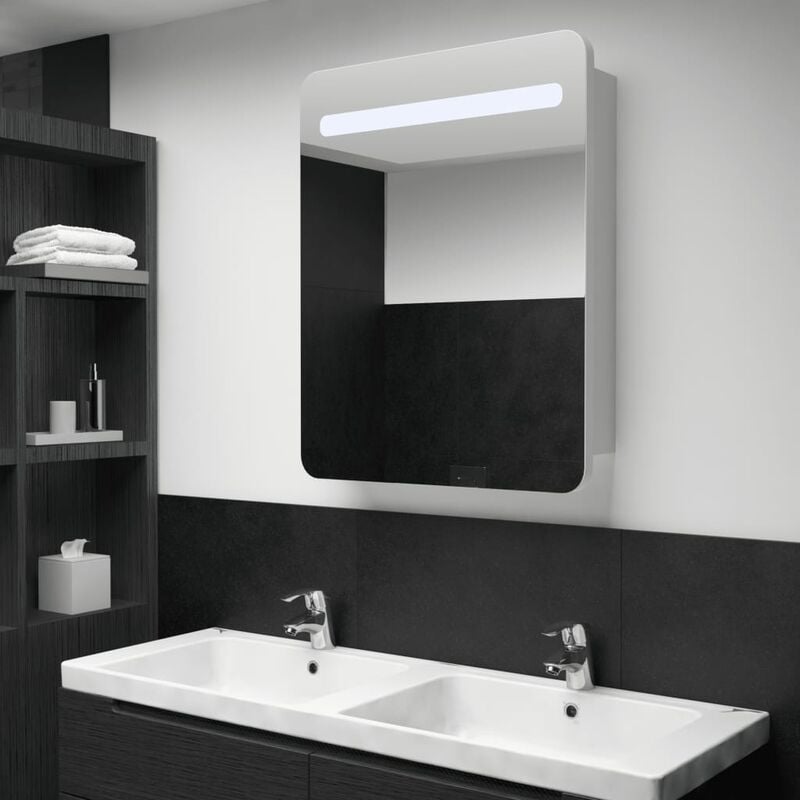 

Armario de cuarto de baño con espejo y LED 60x11x80 cm