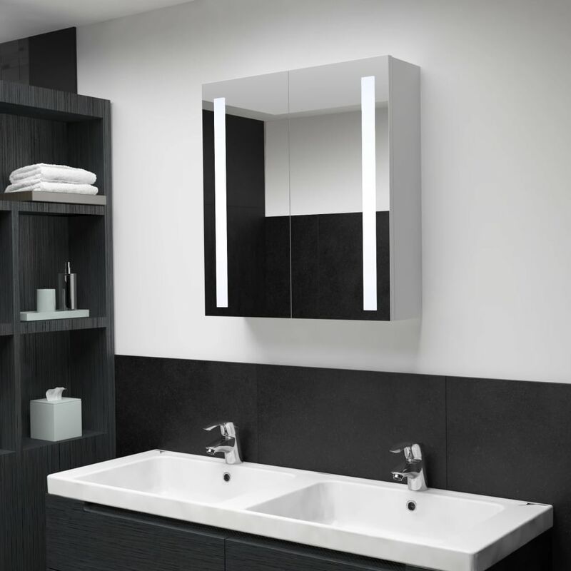

Armario de cuarto de baño con espejo y LED 60x14x62 cm