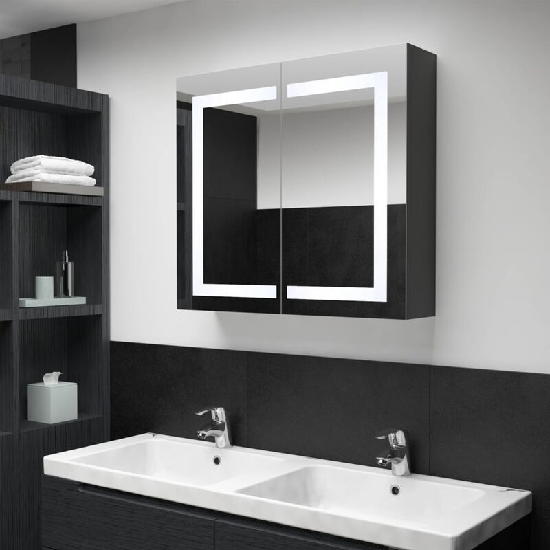 

Happyshopping - Armario de cuarto de bano con espejo y LED 80x12,2x68 cm