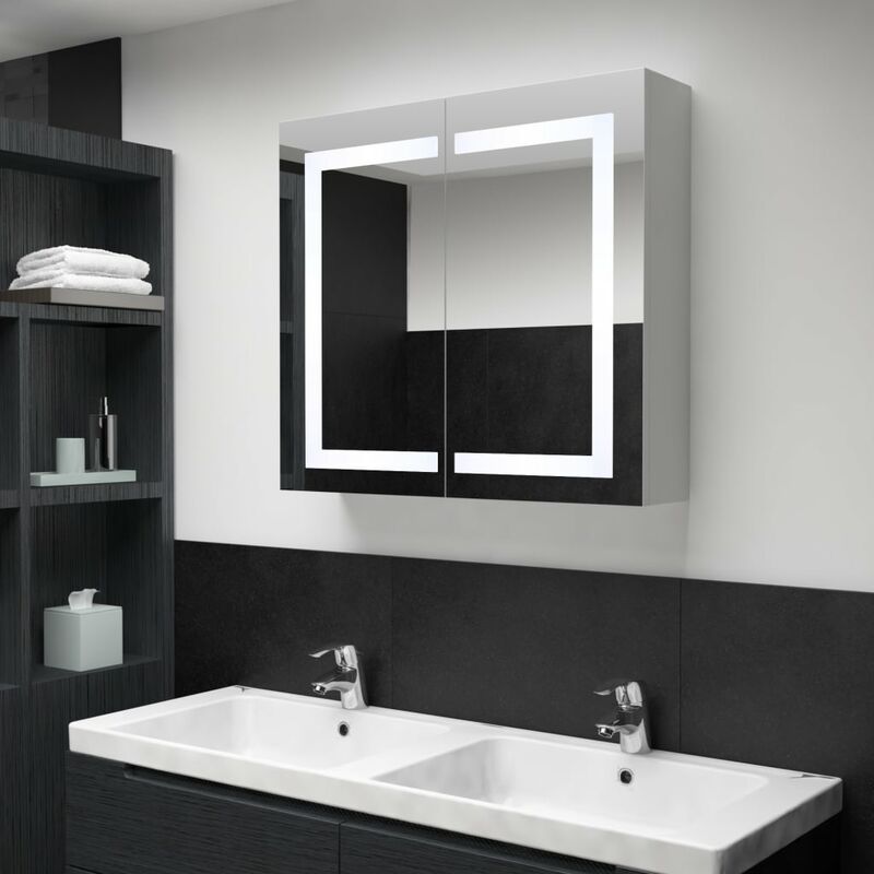 

Armario de cuarto de baño con espejo y LED 80x12,2x68 cm