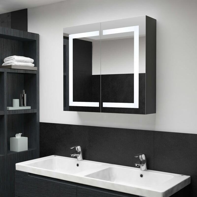 

Armario de cuarto de baño con espejo y LED 80x12,2x68 cm