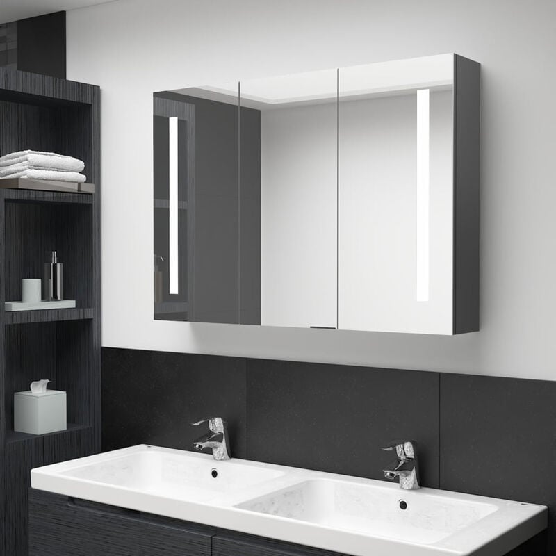 

Happyshopping - Armario de cuarto de bano con espejo y LED 89x14x62 cm gris