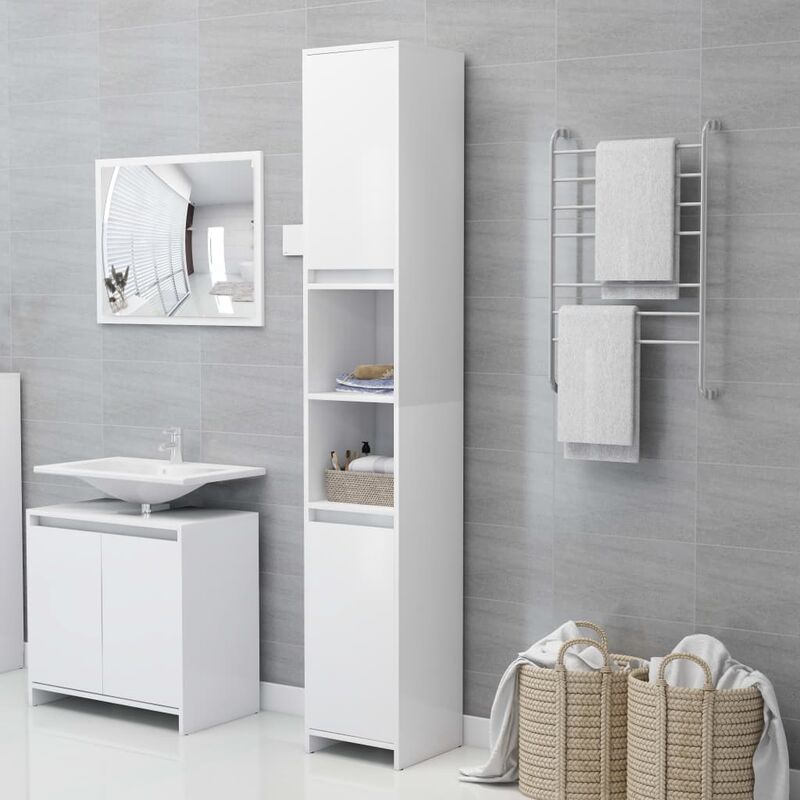 

Armario de cuarto de baño aglomerado blanco 30x30x183,5 cm - Blanco