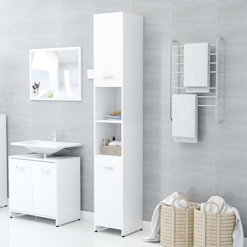 

Armario de cuarto de baño aglomerado blanco 30x30x183,5 cm - Blanco